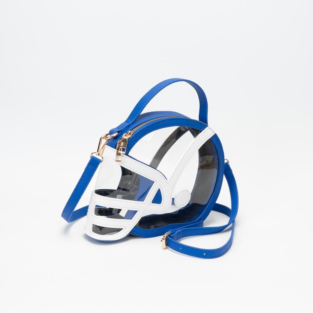 Clear Football Helmet Tote Bag With Vegan Leather Trim - Full Zip Closure - Handle Drop 3" L - - Approximately 9" L X 7.5" T X 2" D view 2