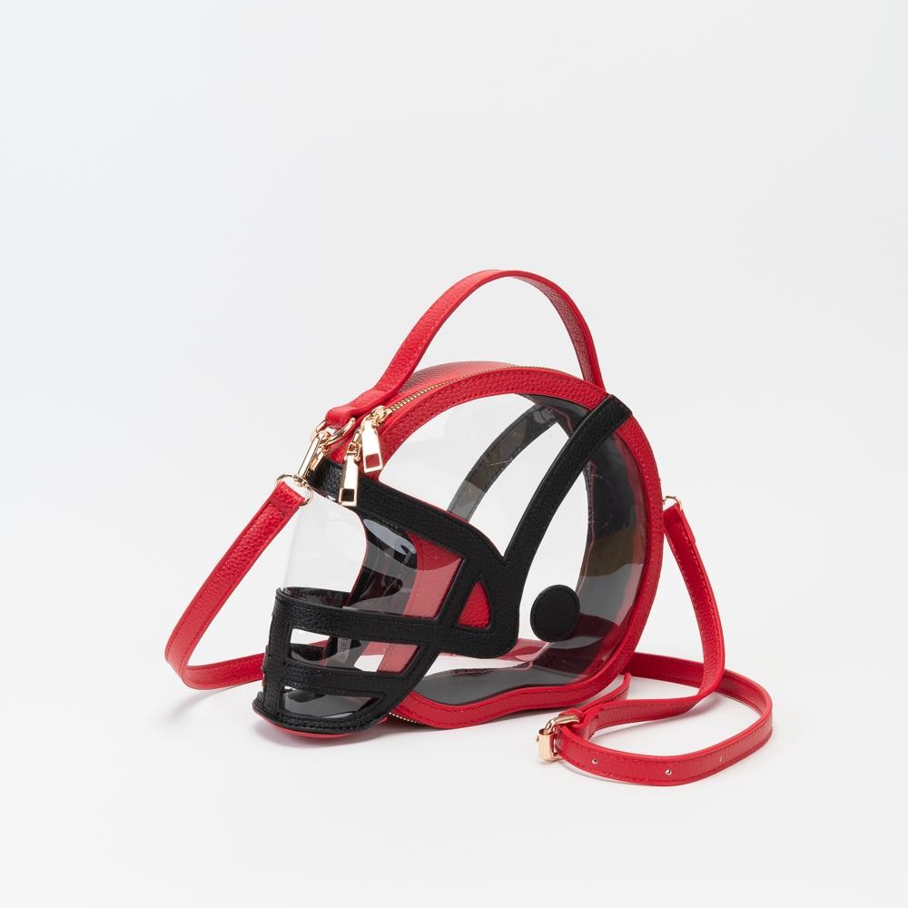 Clear Football Helmet Tote Bag With Vegan Leather Trim - Full Zip Closure - Handle Drop 3" L - - Approximately 9" L X 7.5" T X 2" D view 2