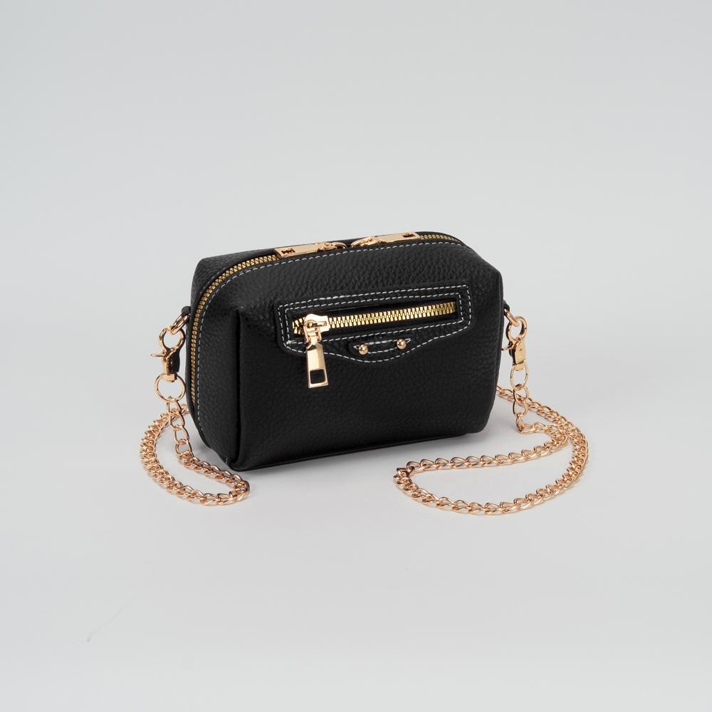 Vegan Leather Mini Cross Body Bag - Full Zip Closure - Lined Body - 1 Exterior Zip Pocket - 1 Internal Open Pocket - Removable Chain Link Cross Body Strap - Approximately 22.5" L X 13.5" T X 5" D view 2