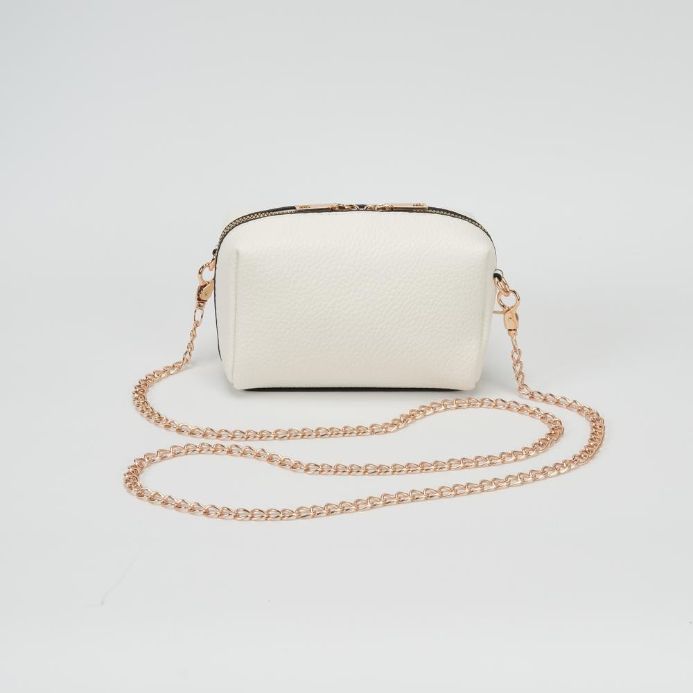 Vegan Leather Mini Cross Body Bag - Full Zip Closure - Lined Body - 1 Exterior Zip Pocket - 1 Internal Open Pocket - Removable Chain Link Cross Body Strap - Approximately 22.5" L X 13.5" T X 5" D view 4