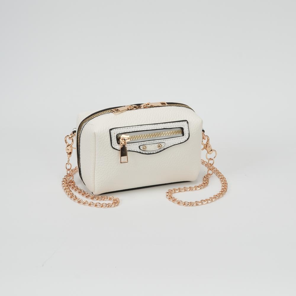Vegan Leather Mini Cross Body Bag - Full Zip Closure - Lined Body - 1 Exterior Zip Pocket - 1 Internal Open Pocket - Removable Chain Link Cross Body Strap - Approximately 22.5" L X 13.5" T X 5" D view 2