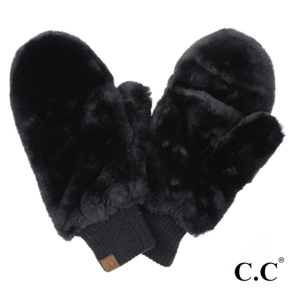 C.C MT-715 Faux Fur Mitten Glove - One Size - Convertible Covers - 100% Polyester view 2