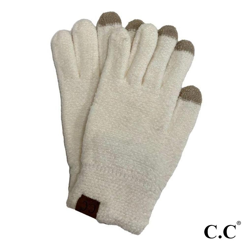 C.C G-9016 Solid Chenille Knit Smart Touch Gloves. - Touchscreen Compatible - One Size Fits Most - 100% Polyester view 2