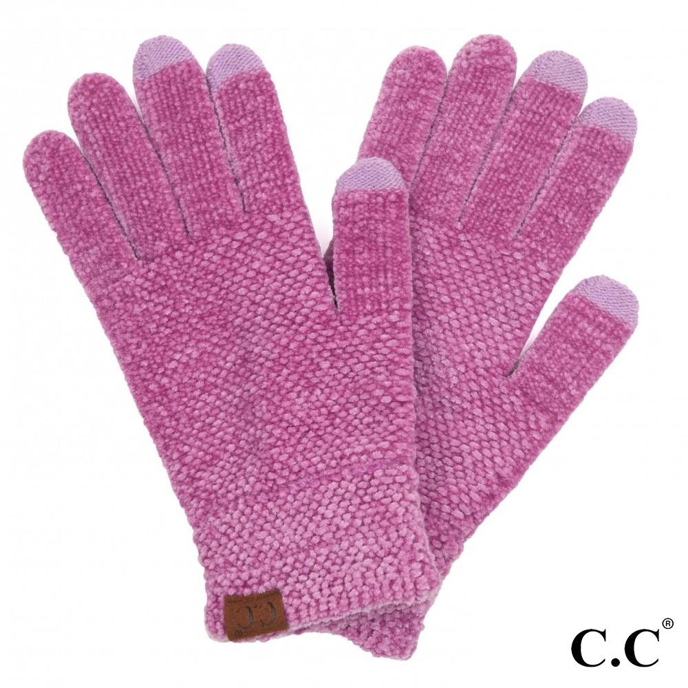 C.C G-9016 Solid Chenille Knit Smart Touch Gloves. - Touchscreen Compatible - One Size Fits Most - 100% Polyester view 2