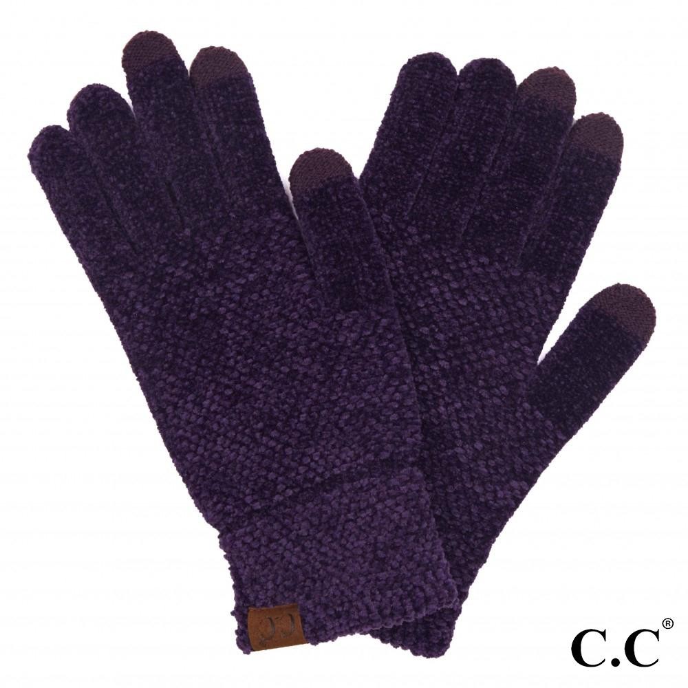 C.C G-9016 Solid Chenille Knit Smart Touch Gloves. - Touchscreen Compatible - One Size Fits Most - 100% Polyester view 2