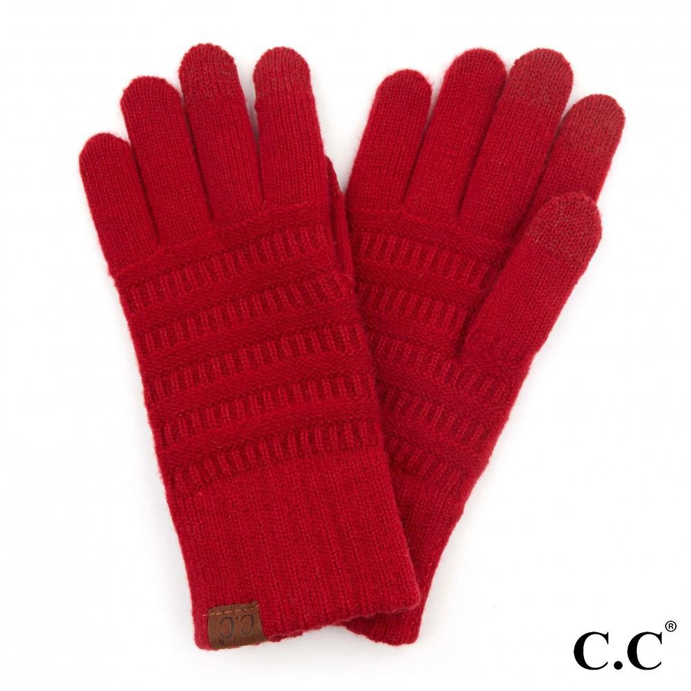 C.C G-9018 Solid Ribbed Knit Smart Touch Gloves - Touchscreen Compatible - One Size - 42% Acrylic / 32% Polyester / 26% Nylon view 2