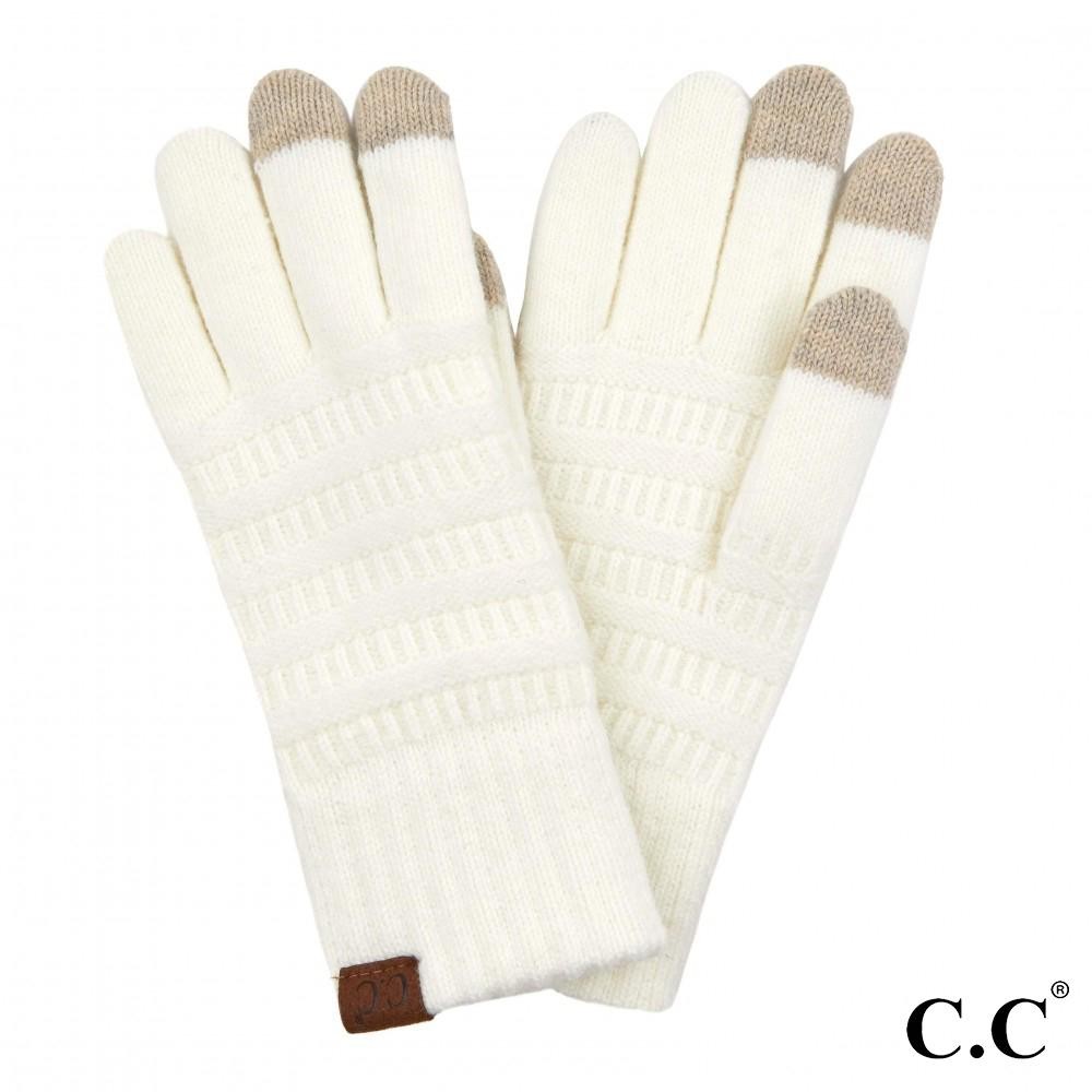 C.C G-9018 Solid Ribbed Knit Smart Touch Gloves - Touchscreen Compatible - One Size - 42% Acrylic / 32% Polyester / 26% Nylon view 2